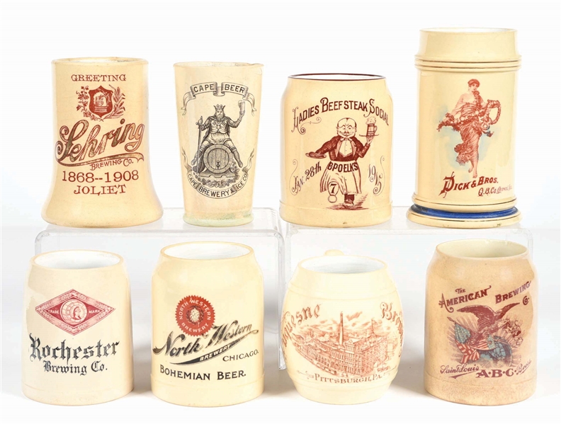 LOT OF 8: PRE-PROHIBITION BEER STEINS 