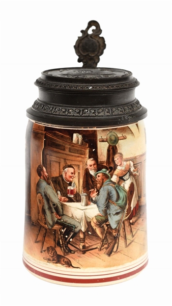 LEMP BREWING CO. PAINTED IMAGE STONEWARE STEIN 