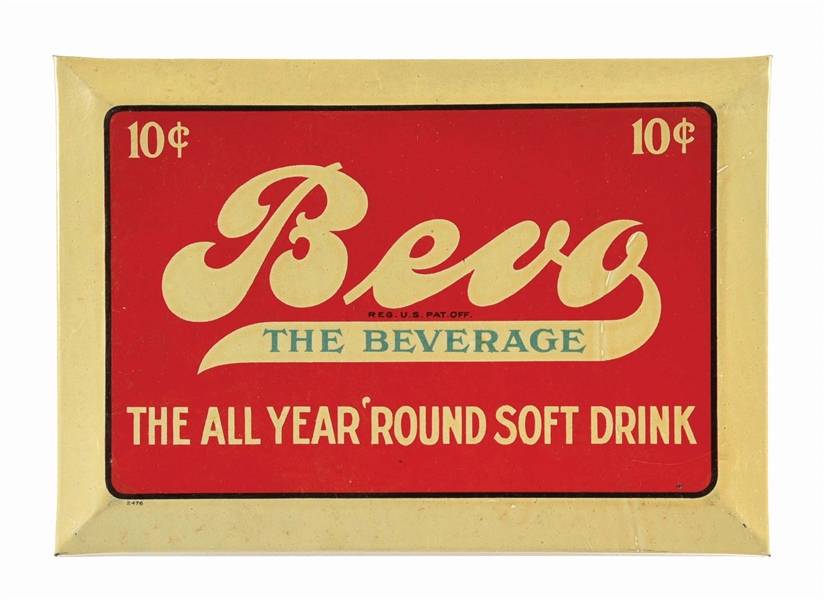 10¢ BEVO THE ALL YEAR ROUND SOFT DRINK TIN OVER CARDBOARD SIGN