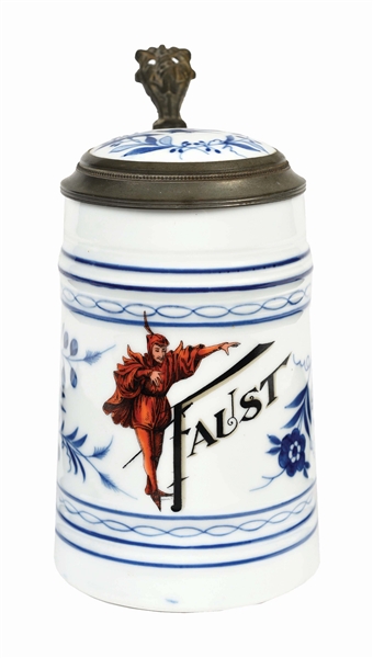 FAUST BEER COBALT BLUE LITHOPHANE STEIN