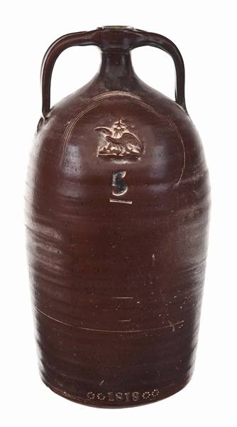 ANHEUSER-BUSCH 5 GALLON BROWN CLAY POTTERY STONEWARE DOUBLE-HANDLED PICNIC JUG COMMISSIONED BY ADOLPHUS BUSCH & MADE BY THE ST. LOUIS SEWER PIPE CO.