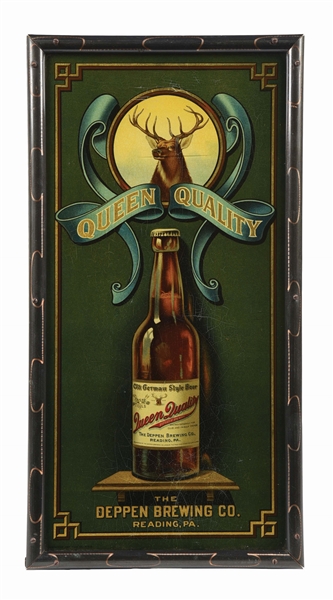 THE DEPPEN BREWING CO. "QUEEN QUALITY" REVERSE GLASS CORNER SIGN