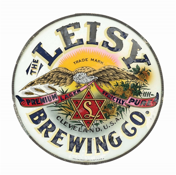 THE LEISY BREWING COMPANY REVERSE GLASS CORNER SIGN