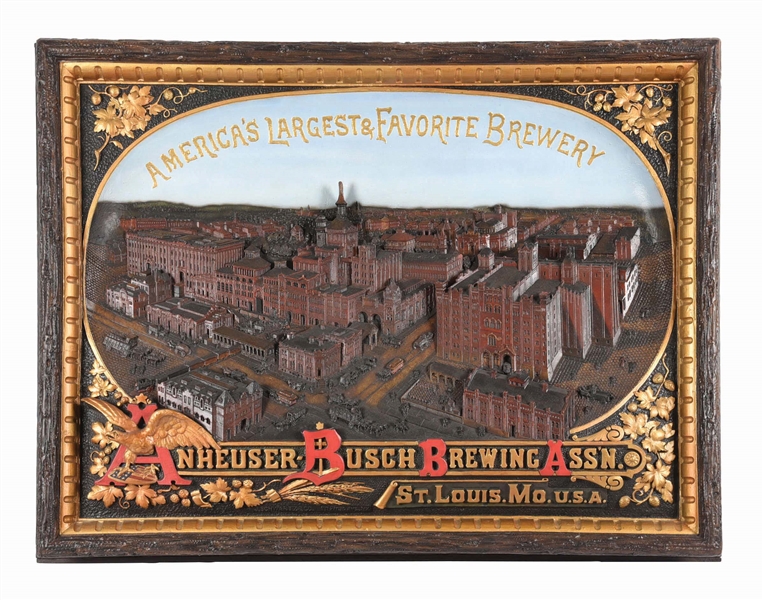 ANHEUSER-BUSCH BREWING ASSOCIATION LARGE 3D SELF-FRAMED PLASTER RELIEF ADVERTISING SIGN