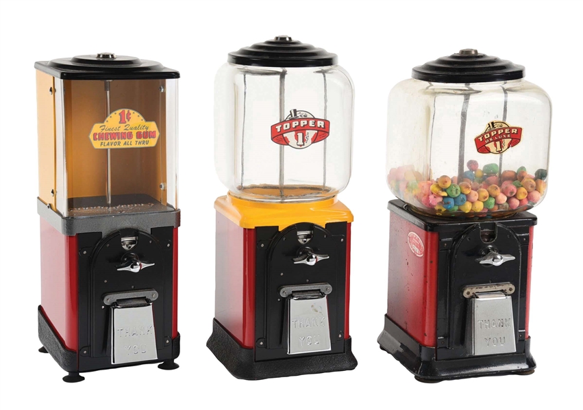 COLLECTION OF 3 VICTOR TOPPER VENDING MACHINES