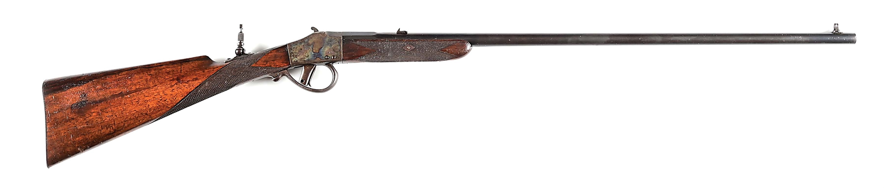 (A) ATTRACTIVE BEGIN MADE COMBLAN PATENT SINGLE SHOT ROOK RIFLE.