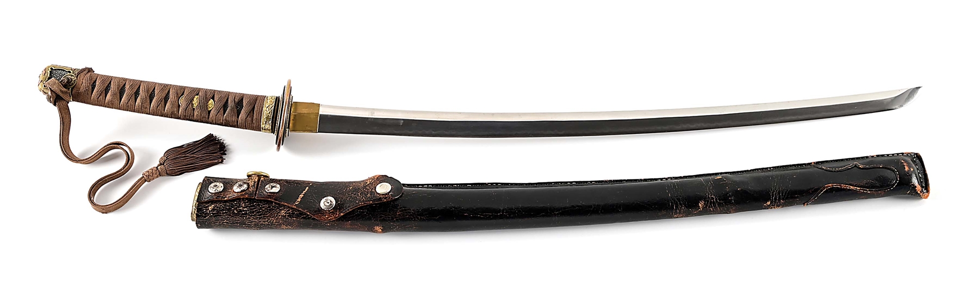 NAVAL KAI GUNTO WITH LEATHER SCABBARD.