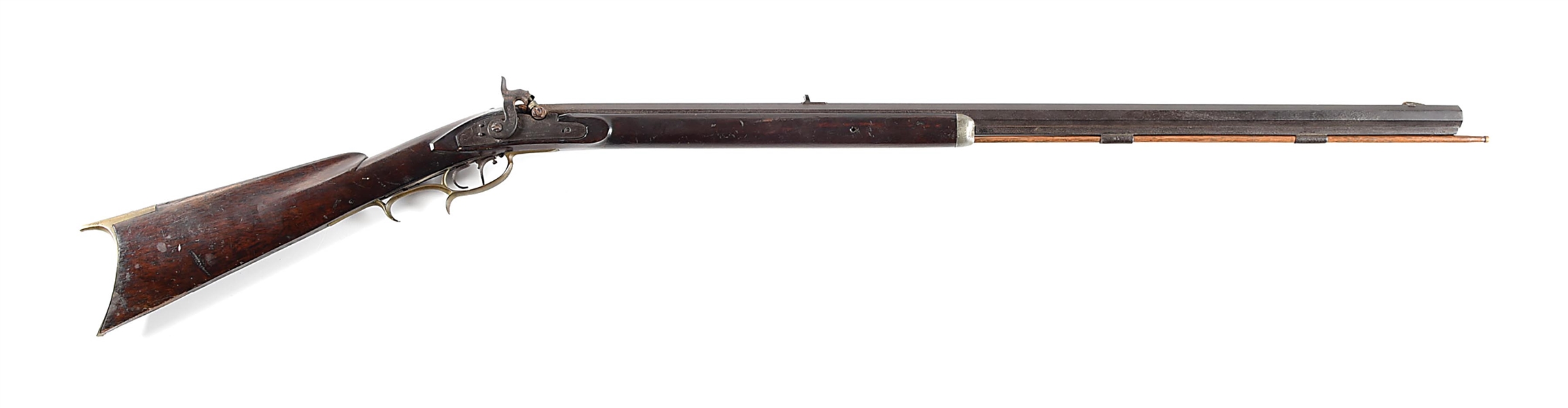 (A) HALF STOCK PERCUSSION RIFLE BY J.S. FOWLER.