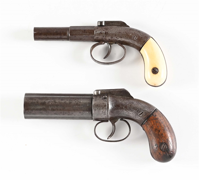 (A) LOT OF 2 MANHATTEN PISTOLS BAR HAMMER AND PEPPERBOX PERCUION PISTOLS.