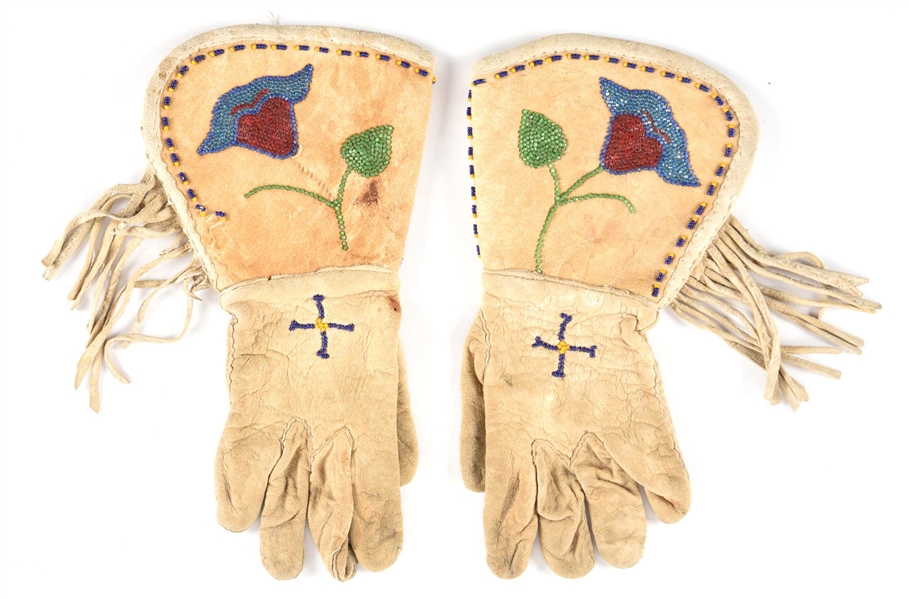 NORTHERN PLAINS INDIAN BEADED GAUNTLETS.