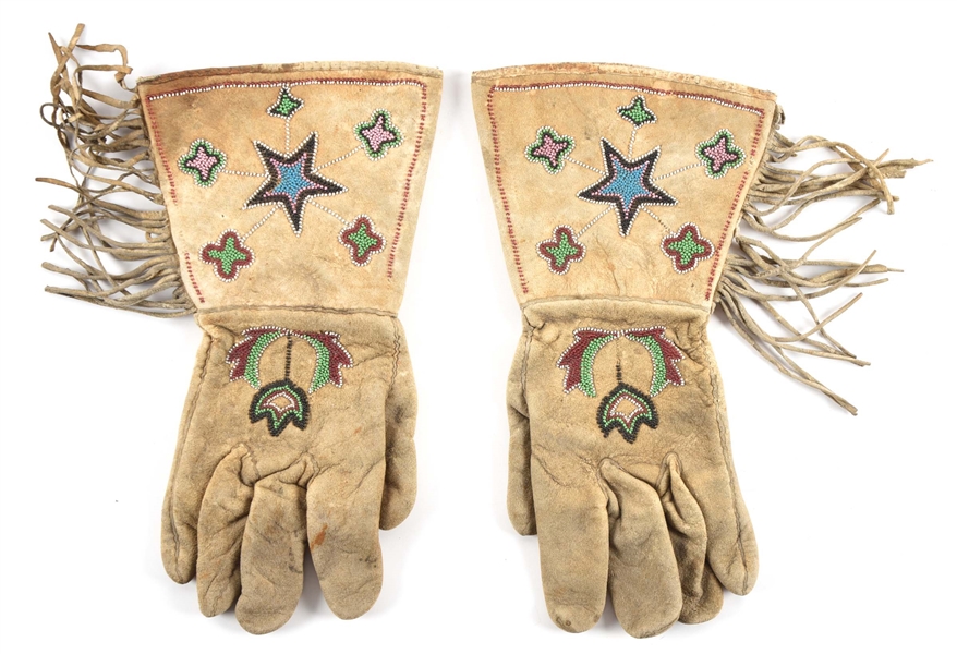 NORTHERN PLAINS INDIAN BEADED GAUNTLETS. 