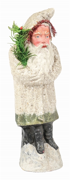 EARLY PAPER MACHE BELSNICKEL SANTA CLAUS CANDY CONTAINER