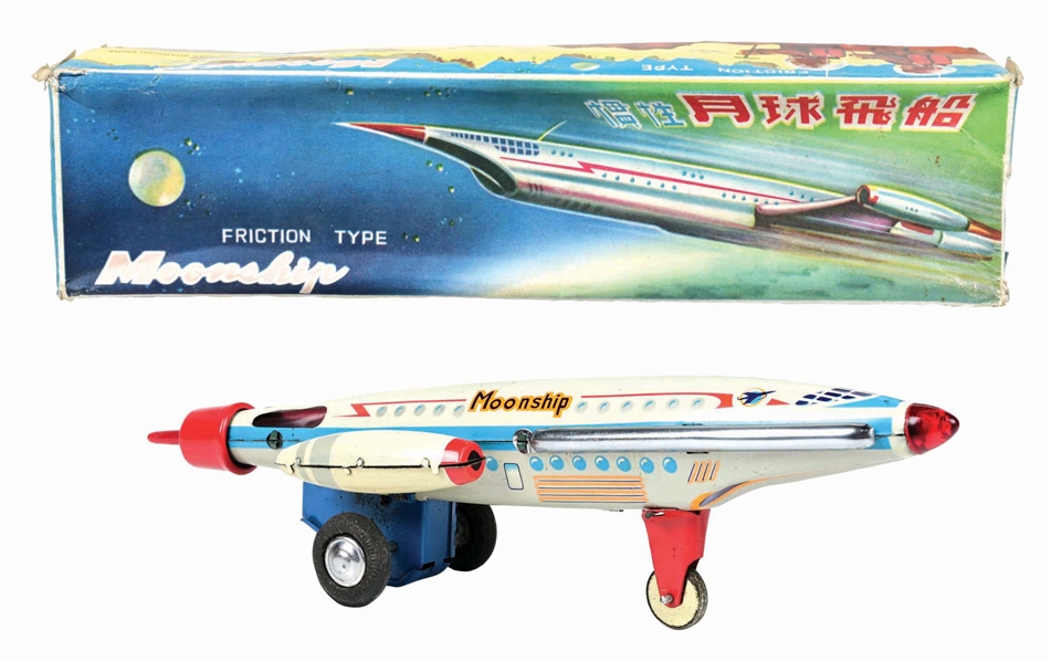 RARE CHINESE 1960S FRICTION TIN LITHO MOONSHIP TOY W/ ORIGINAL BOX