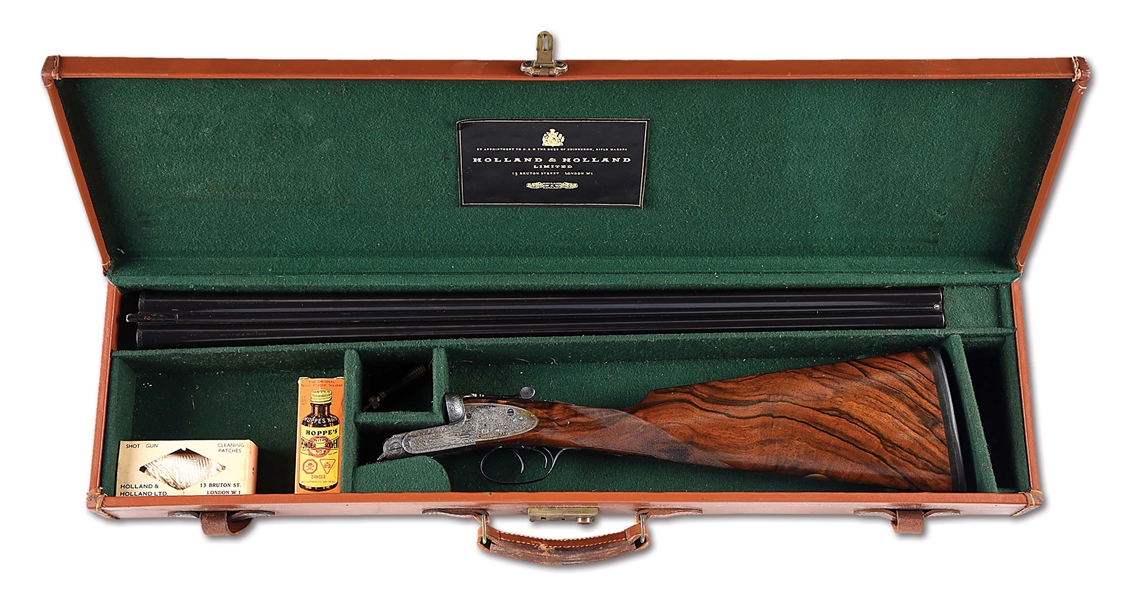 (A) HOLLAND & HOLLAND ROYAL HAMMERLESS SIDE BY SIDE SHOTGUN.