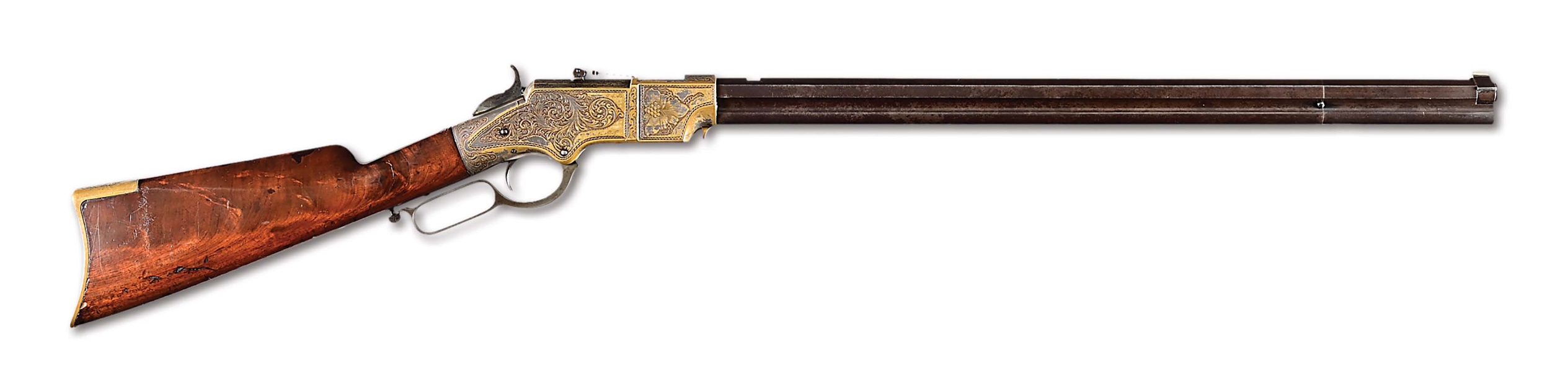 (A) FABULOUS SILVER PLATED AND HOGGSON ENGRAVED NEW HAVEN ARMS HENRY LEVER ACTION RIFLE PICTURED IN "WINCHESTER ENGRAVING".