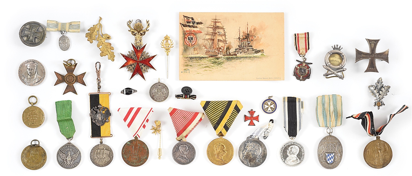 LOT OF MISCELLANEOUS IMPERIAL GERMAN AND AUSTRO-HUNGARIAN MEDALS AND PINS.