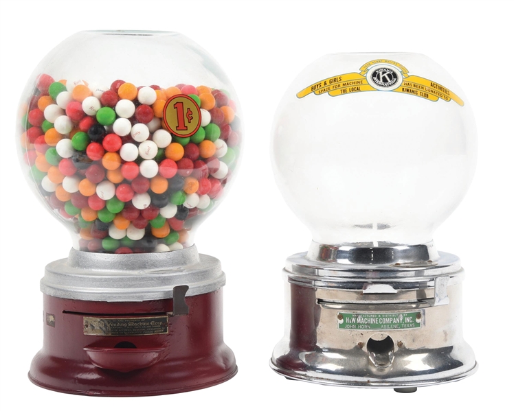 PAIR OF 1¢ BALL GUM VENDING MACHINES