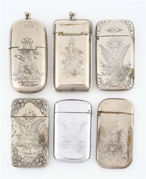 LOT OF 6: ANHEUSER-BUSCH SILVER MATCH SAFES