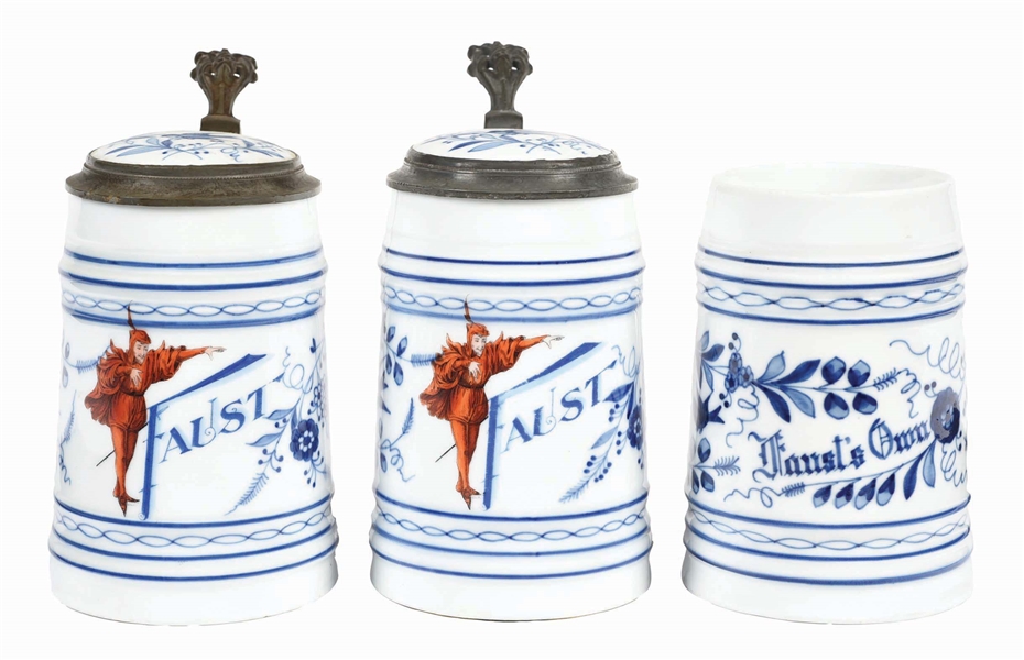 LOT OF 3: FAUST BEER COBALT BLUE STEINS