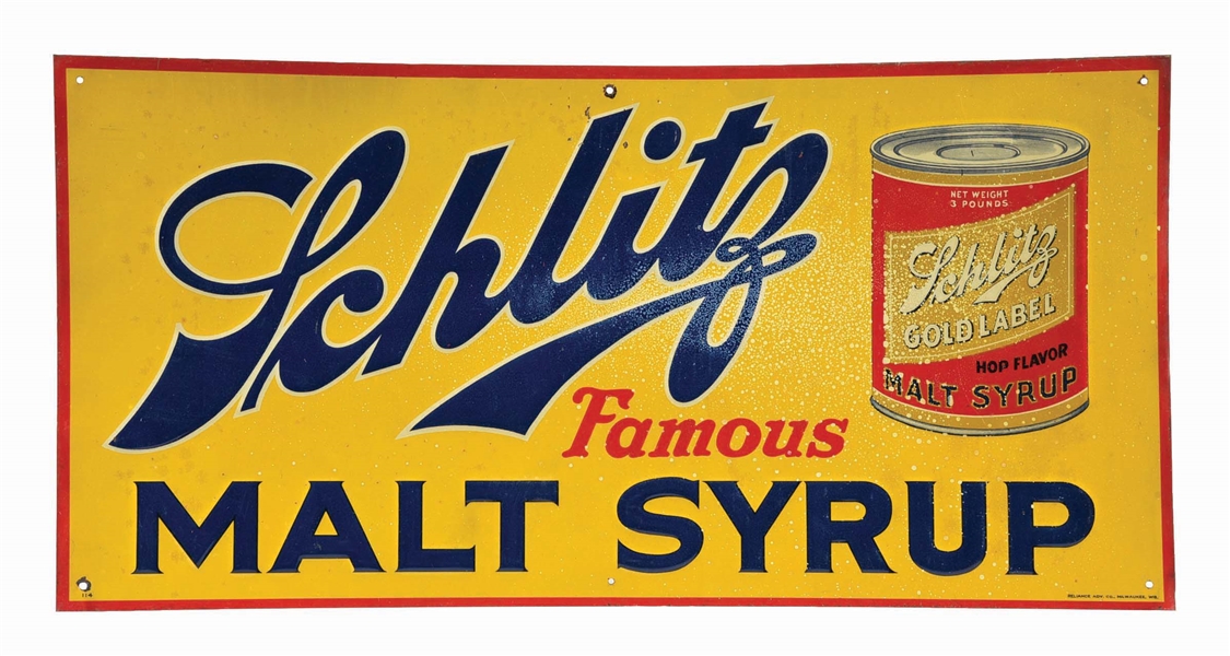 SCHLITZ MALT SYRUP TIN SIGN