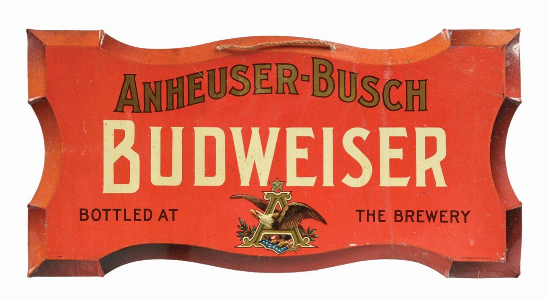 ANHEUSER-BUSCH BUDWEISER DIE-CUT TIN LITHOGRAPH HANGING SIGN