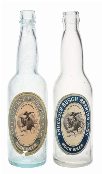 PAIR OF ANHEUSER-BUSCH GLASS BOCK BEER LABELED BOTTLES