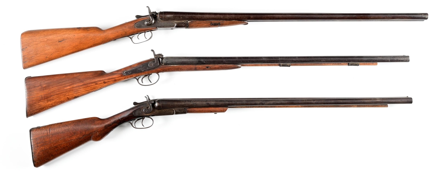 (A) LOT OF 3: SIDE BY SIDE SHOTGUNS.