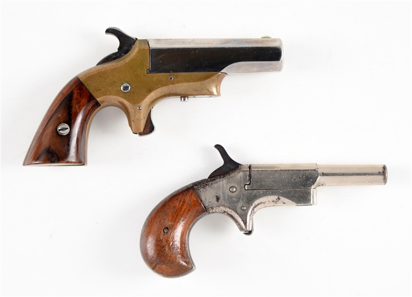 LOT OF 2: BROWN SOUTHERNER AND ONE UNMARKED SINGLE SHOT  DERRINGERS.