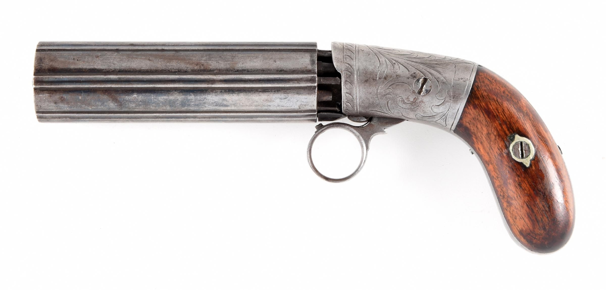 (A) RING TRIGGER HAMMERLESS PERCUSSION PEPPERBOX REVOLVER.