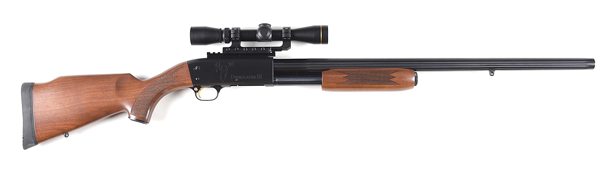 (M) ITHACA MODEL 37 DEERSLAYER III SLIDE ACTION SLUG GUN WITH LEUPOLD SCOPE.