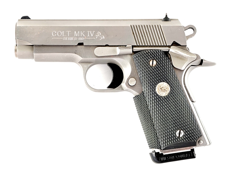 (M) STAINLESS COLT SERIES 80 MK IV OFFICERS ACP SEMI AUTOMATIC PISTOL.