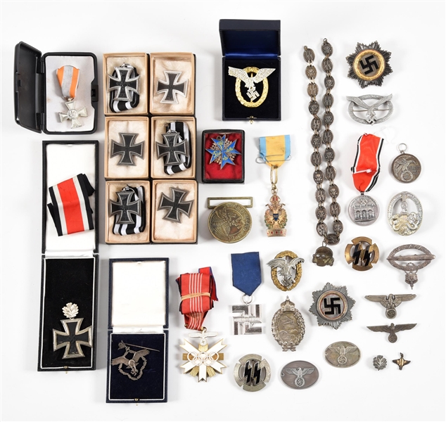 LOT OF THIRD REICH MEDALS, BADGES, AND OTHER AWARDS.