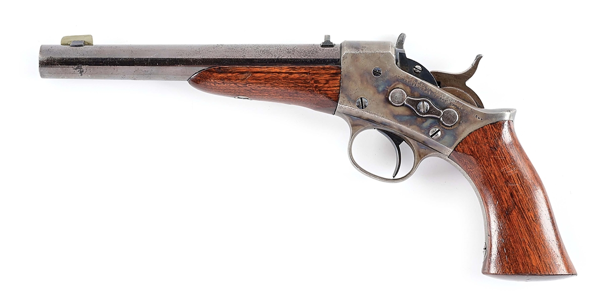 (A) REMINGTON 1901 TARGET ROLLING BLOCK PISTOL.