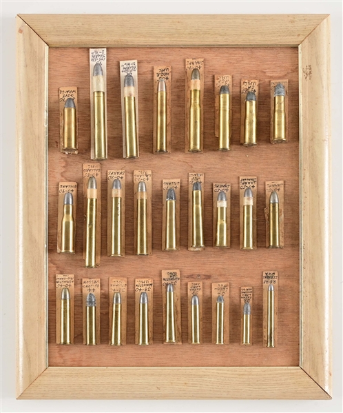 DISPLAY OF COLLECTIBLE RIFLE CARTRIDGES.