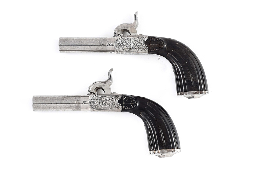 (A) CASED PAIR OF BELGIAN PERCUSSION PISTOLS RETAILED BY FRANCIS MARQUIS.