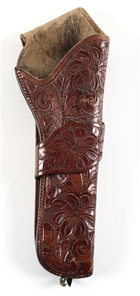 FLORAL TOOLED LEATHER HOLSTER.