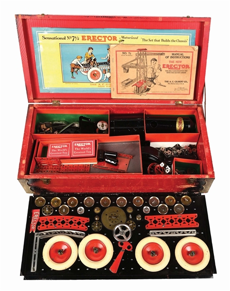 GILBERT ERECTOR SET NO. 7 1/2 MOTORIZED TRUCK IN ORIGINAL WOODEN BOX