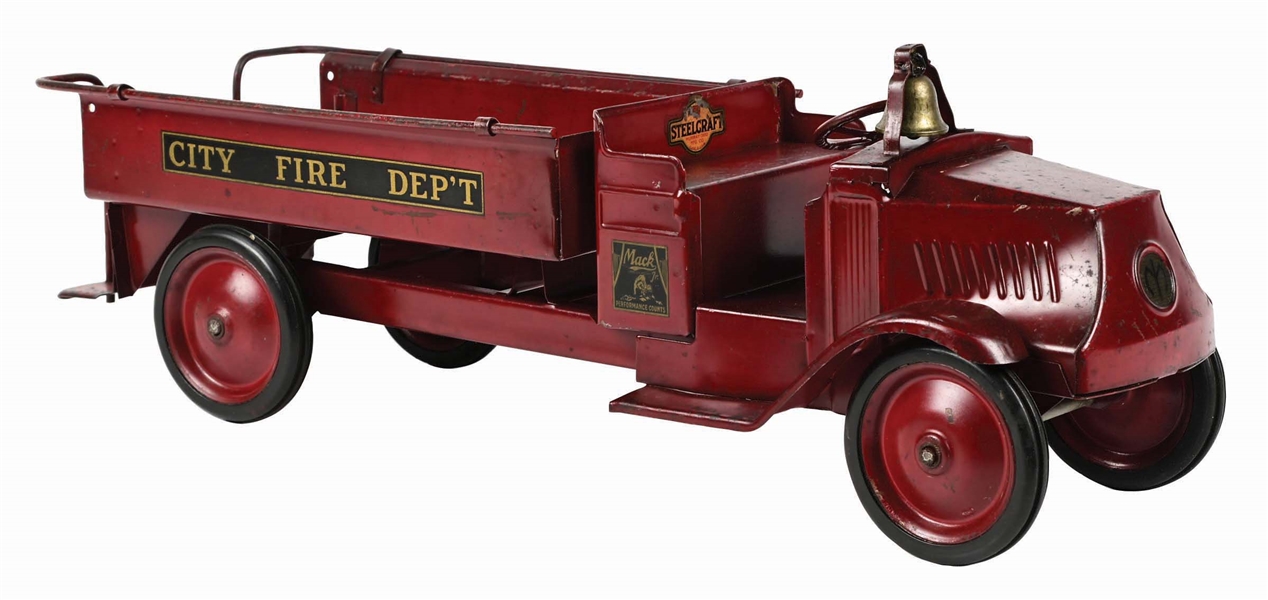 1920S STEELCRAFT PRESSED STEEL 23" JUNIOR MACK CITY FIRE DEPARTMENT TRUCK