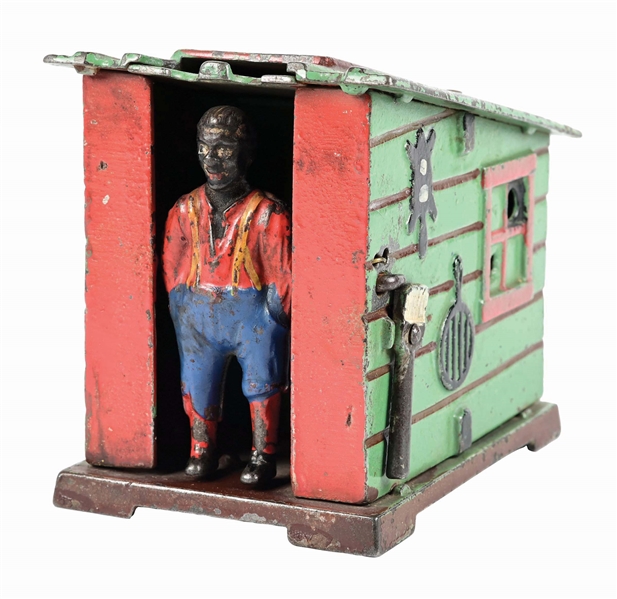 J. & E. STEVENS CABIN CAST IRON MECHANICAL BANK