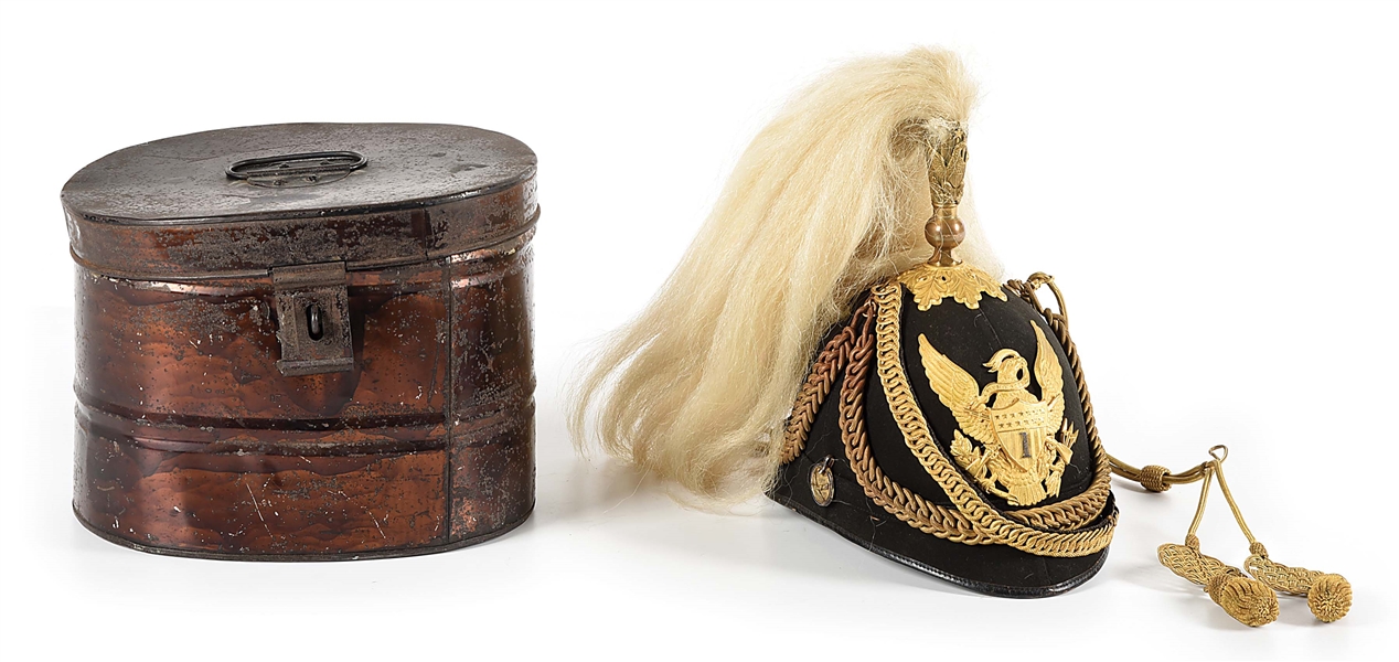 US M1881 INFANTRY OFFICER DRESS HELMET AND CASE.