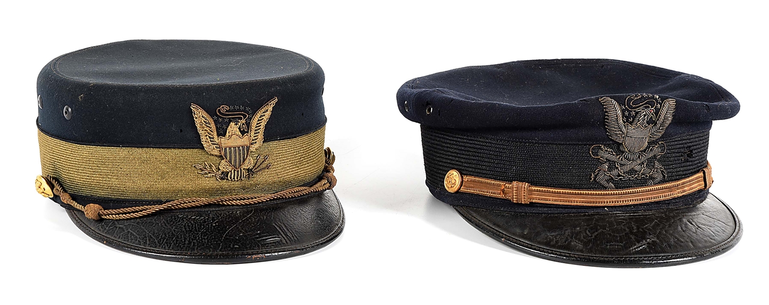 LOT OF 2: US M1895 OFFICERS FORAGE CAP AND ARMY TRANSPORTATION SERVICE HAT.