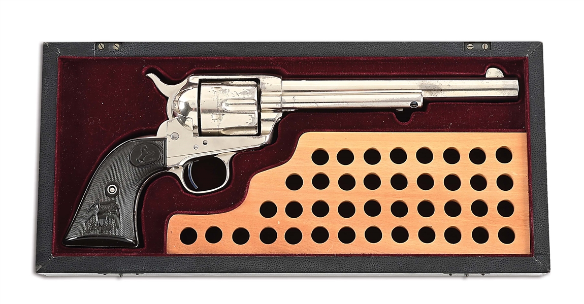 (A) FINE NICKEL COLT SINGLE ACTION ARMY REVOLVER WITH CASE (1887).