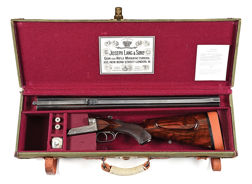 (C) JOSEPH LANG & SON .450 #2 NITRO EXPRESS DOUBLE RIFLE IN CASE.