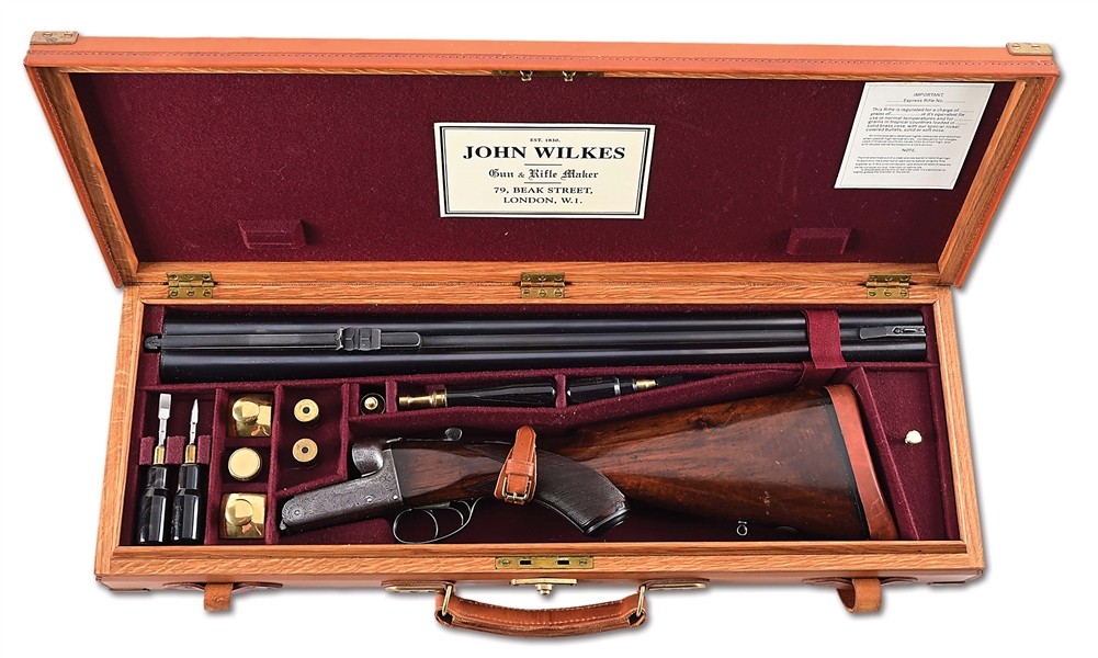 (C) JOHN WILKES .600 NITRO EXPRESS BOXLOCK DOUBLE RIFLE IN CASE, WITH RELOADING TOOLS.