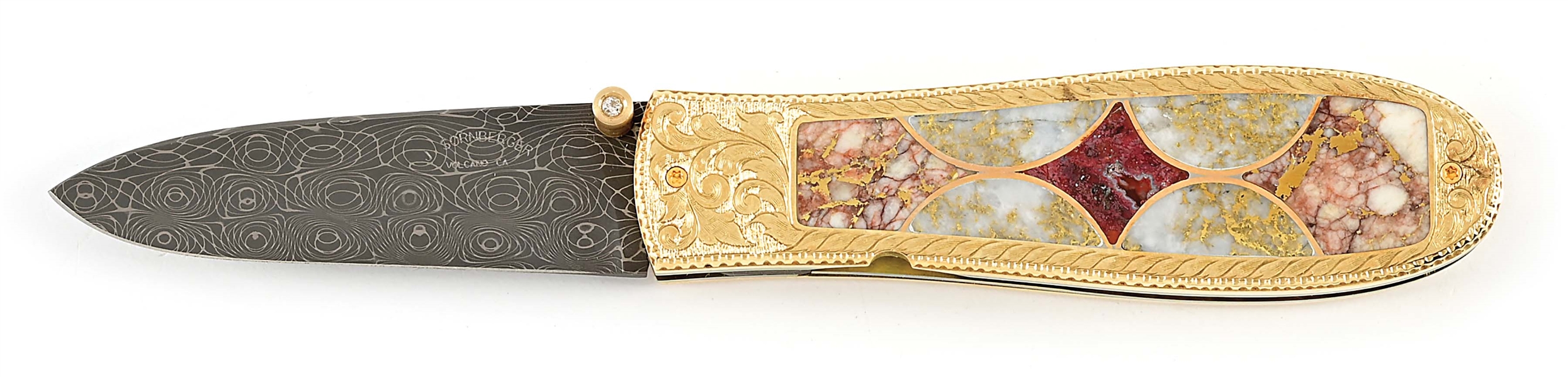 BEAUTIFUL JIM SORNBERGER CALIFORNIA GOLD QUARTZ STYLE FOLDING KNIFE.