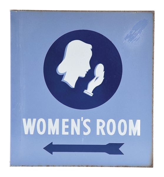 UNION OIL COMPANY "WOMENS ROOM" PORCELAIN FLANGE SIGN. 