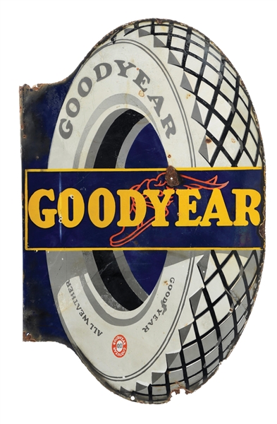 GOODYEAR TIRES PORCELAIN SERVICE STATION FLANGE SIGN. 