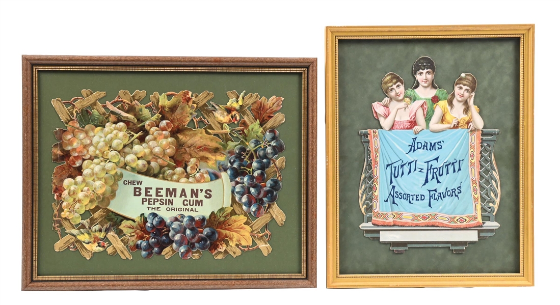 COLLECTION OF 2 BEEMANS PEPSIN GUM AND ADAMS TUTTI FRUTTI DIE CUT CARDSTOCK LITHOGRAPHS