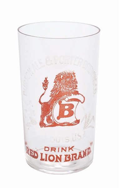 BURTON ALE & PORTER BREWING CO. RED LION BRAND ACID-ETCHED BEER GLASS