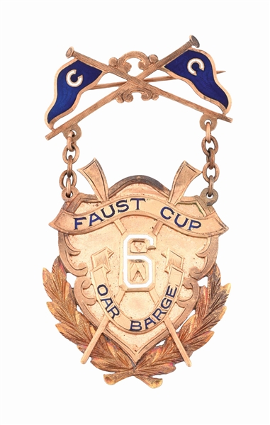 1910 FAUST CUP OAR BARGE #6 CENTRAL ROWING CLUB BADGE